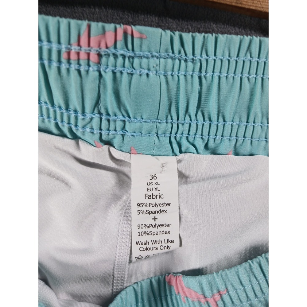 Brisira Mens Swim Trunks XL Light Blue Pink Shark Print Board Shorts Drawstring - Picture 2 of 12